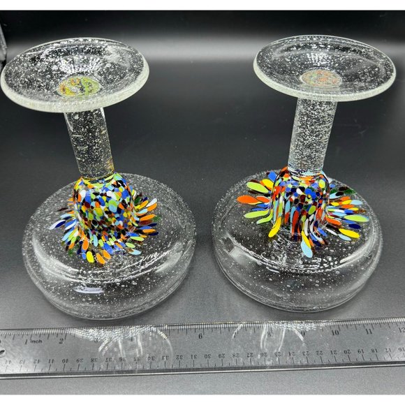 Set of 2 Baja Confetti Stemmed Margarita Glass  Hand Made Gorgeous 7" - Picture 11 of 12